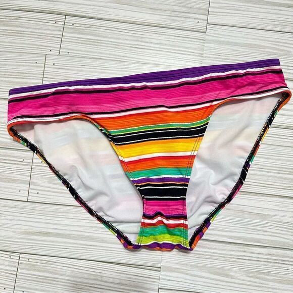 LAUREN RAPLH LAUREN SUNSET MULTI COLOR STRIPE BOHO SWIMSUIT BIKINI BOTTOM 8 - Picture 1 of 9